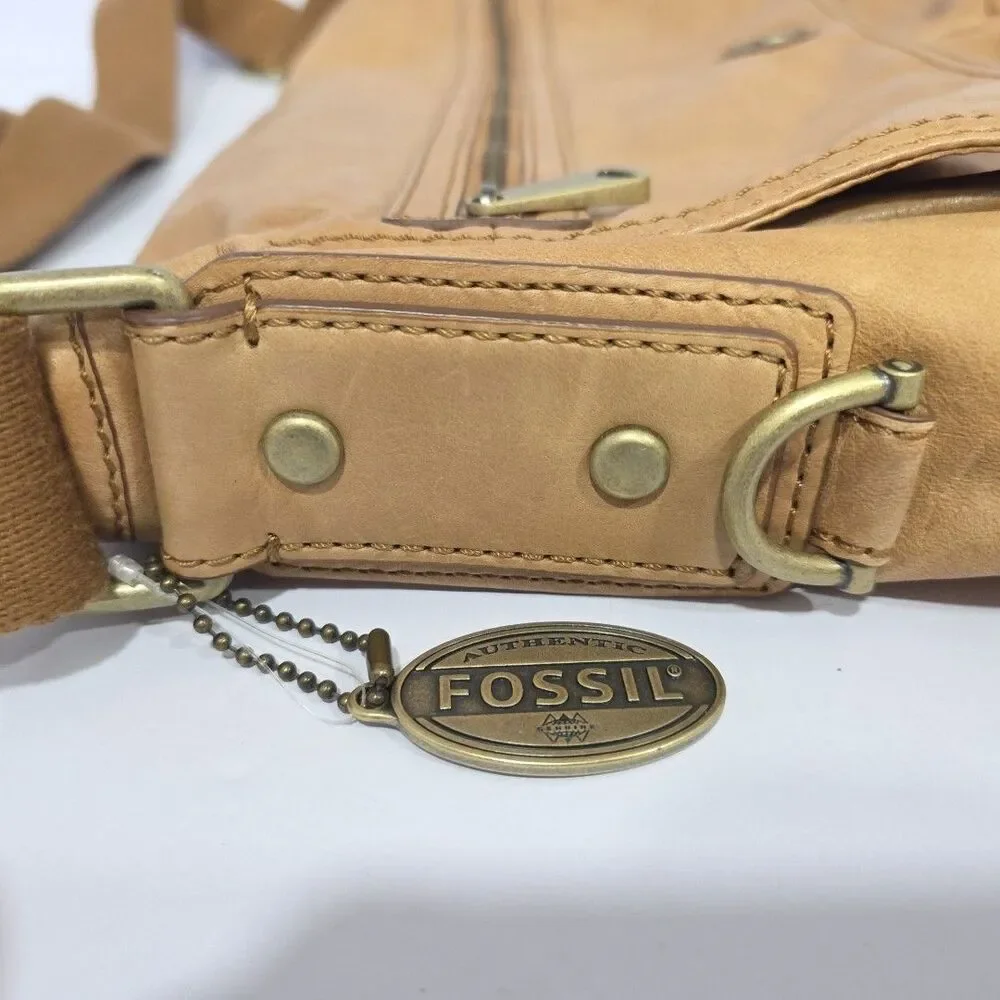 Fossil Leather Briefcase Zip Messenger Laptop Crossbody Brown Bag Butter Soft
